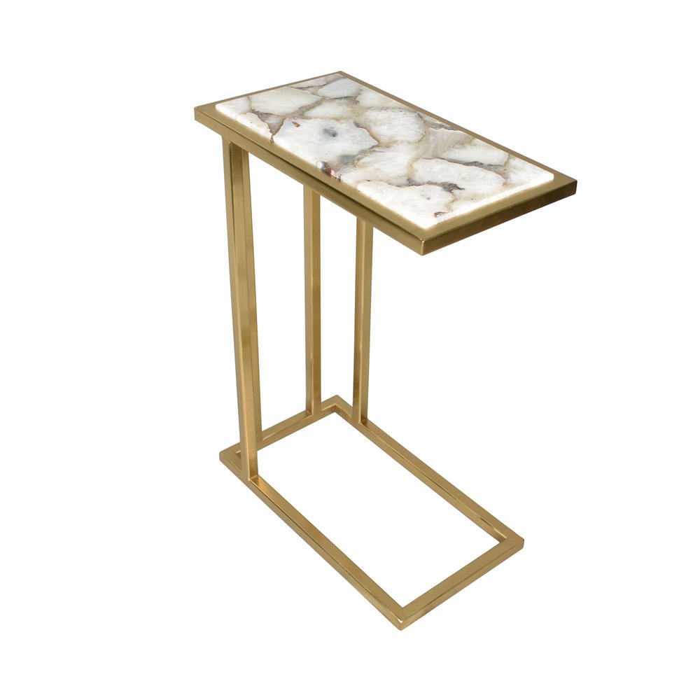 Gold and Ivory Marble and Iron End Table - 24-inch