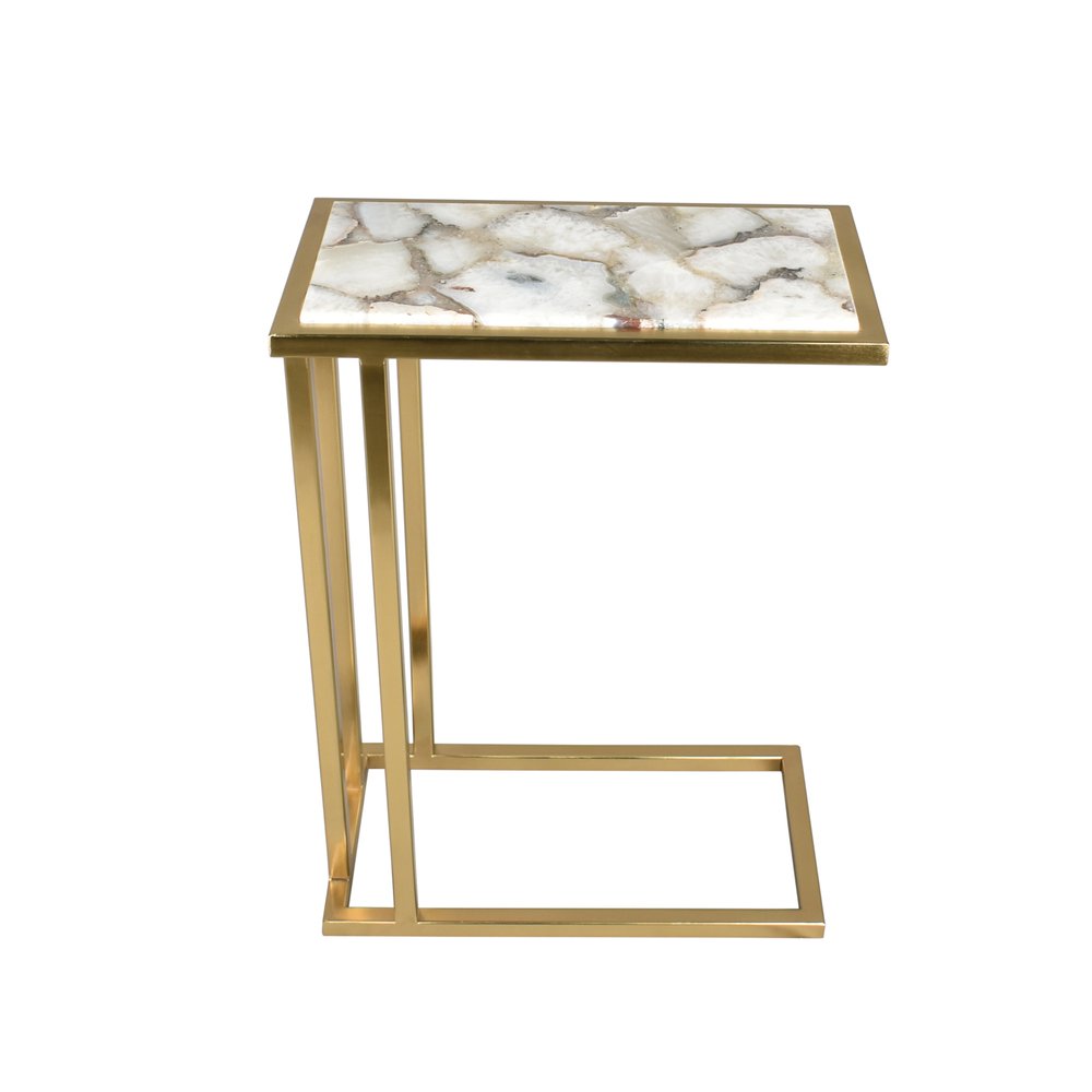 Gold and Ivory Marble and Iron End Table - 24-inch
