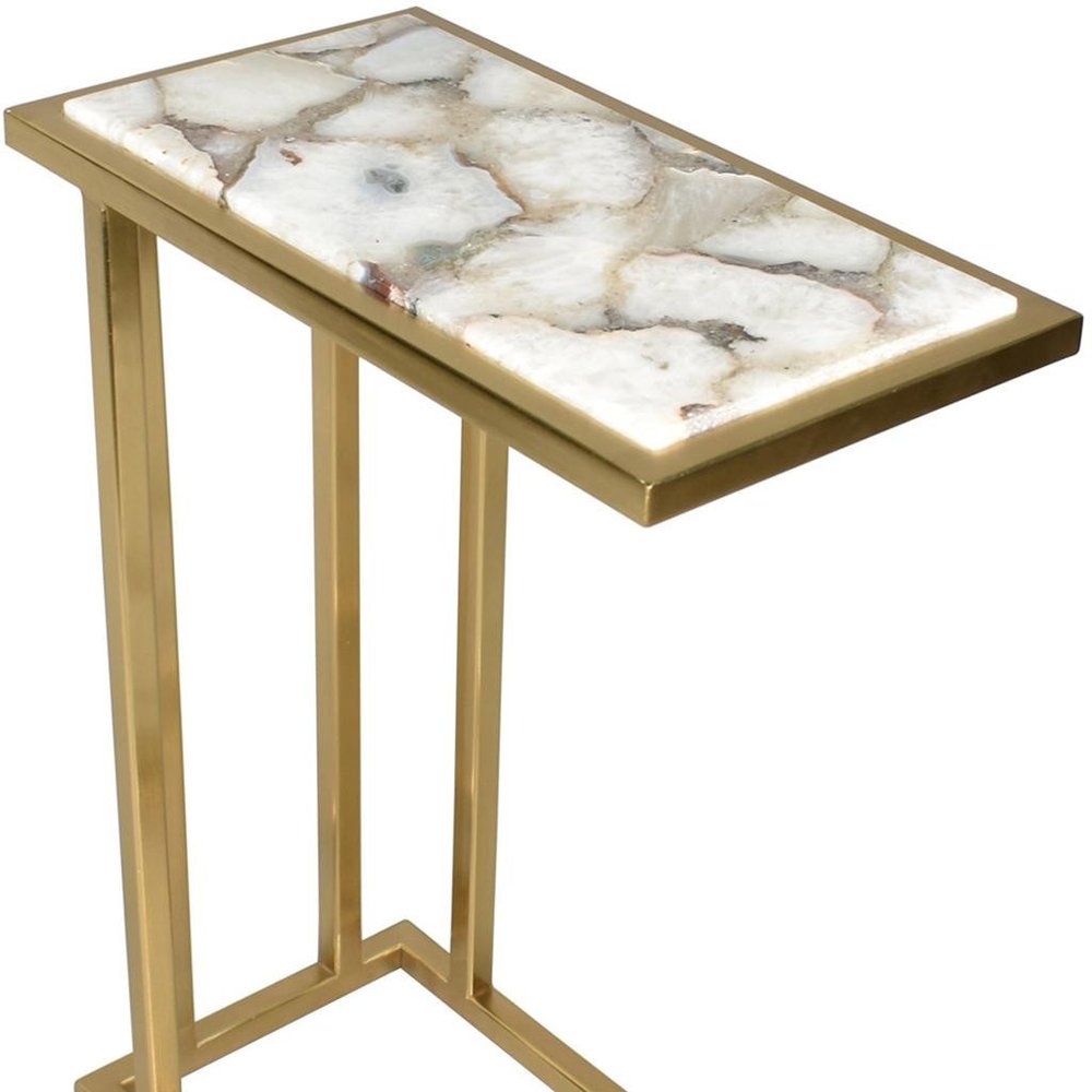 Gold and Ivory Marble and Iron End Table - 24-inch