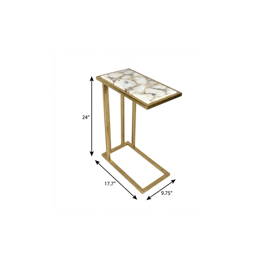 Gold and Ivory Marble and Iron End Table - 24-inch