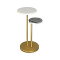 Black White and Gold Marble and Iron Round Pedestal End Table