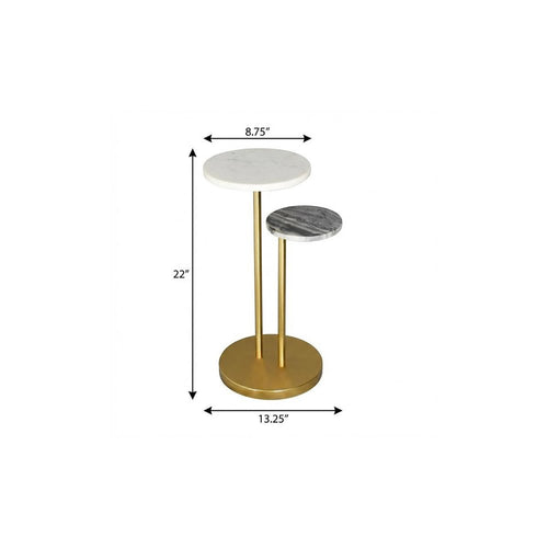 Black White and Gold Marble and Iron Round Pedestal End Table