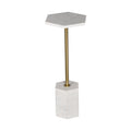 White and Gold Marble and Iron Hexagonal Pedestal End Table - 23-inch