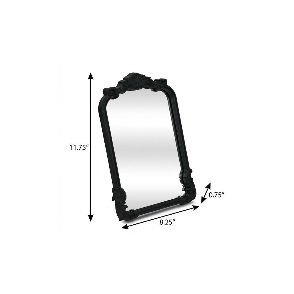 Black Solid Wood Scalloped Framed Makeup Shaving Tabletop Mirror - 12-inch