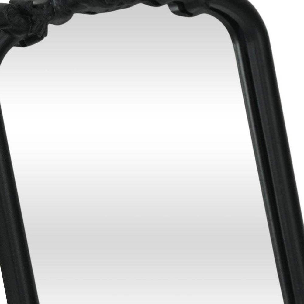Black Solid Wood Scalloped Framed Makeup Shaving Tabletop Mirror - 12-inch