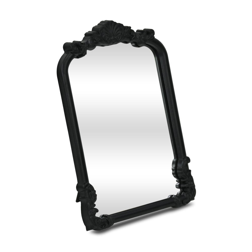 Black Solid Wood Scalloped Framed Makeup Shaving Tabletop Mirror - 12-inch