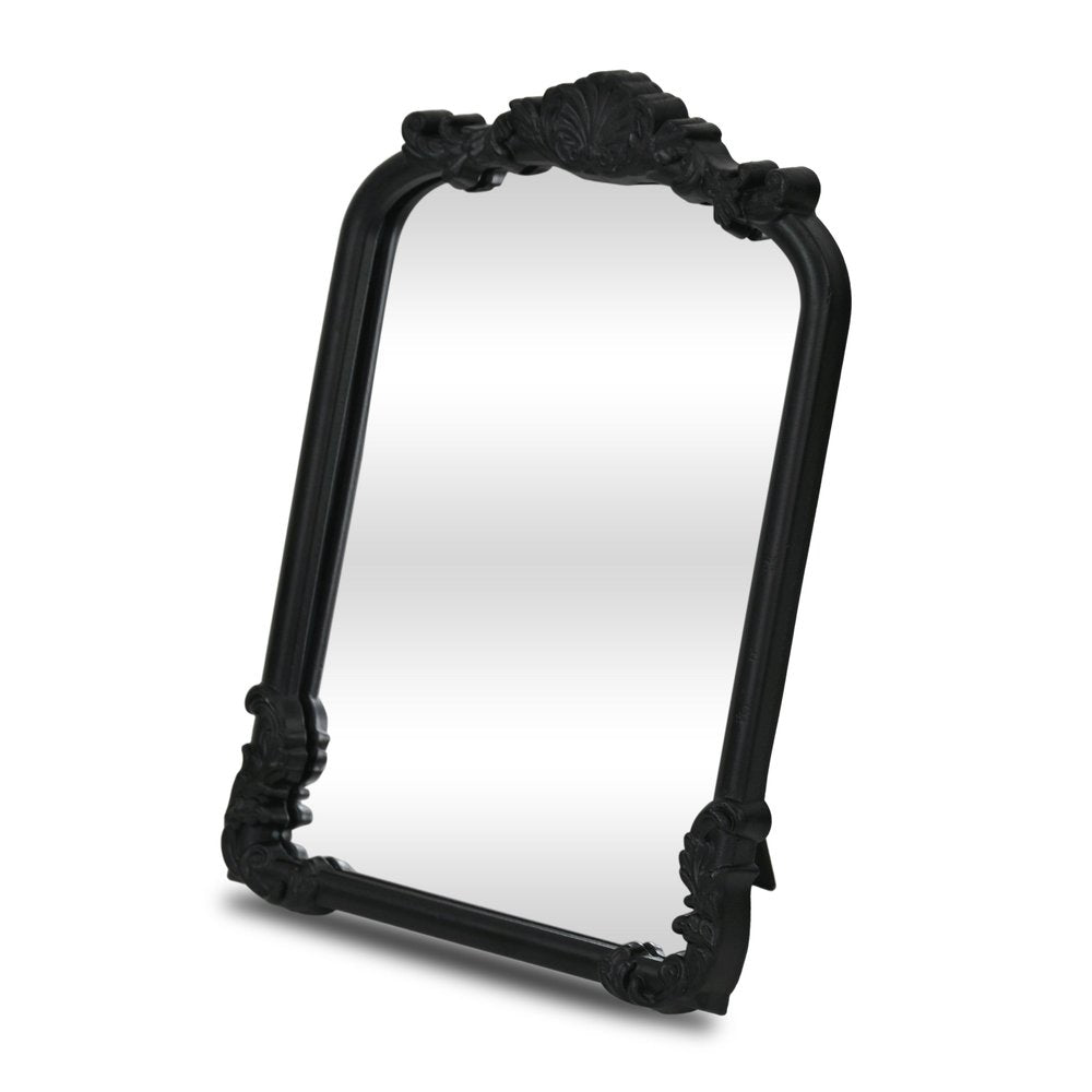 Black Solid Wood Scalloped Framed Makeup Shaving Tabletop Mirror - 12-inch