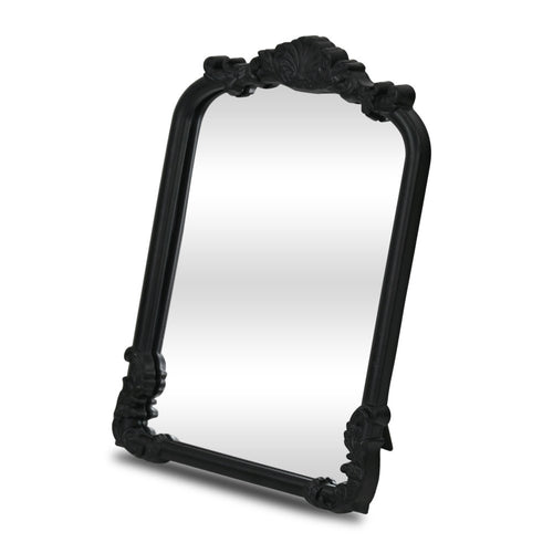 Black Solid Wood Scalloped Framed Makeup Shaving Tabletop Mirror - 12-inch