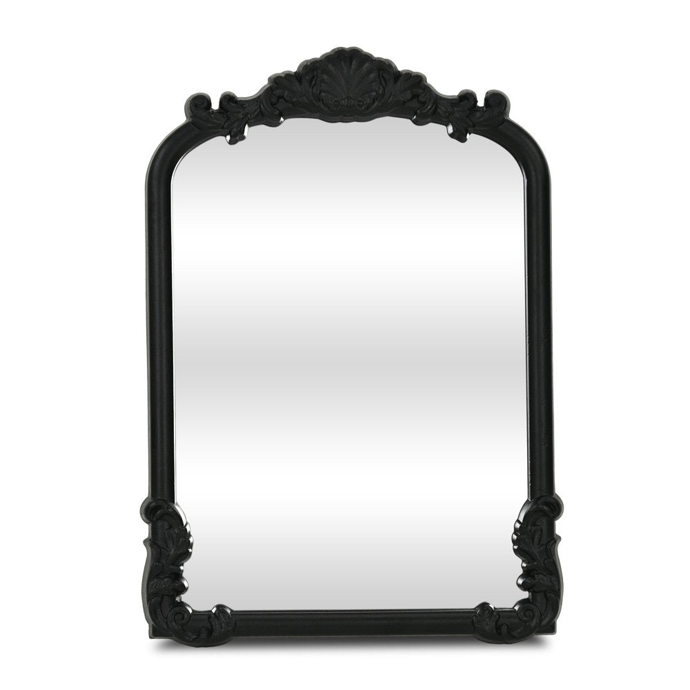 Black Solid Wood Scalloped Framed Makeup Shaving Tabletop Mirror - 12-inch