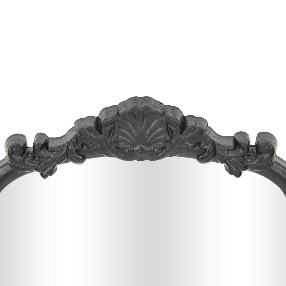 Black Solid Wood Scalloped Framed Makeup Shaving Tabletop Mirror - 12-inch