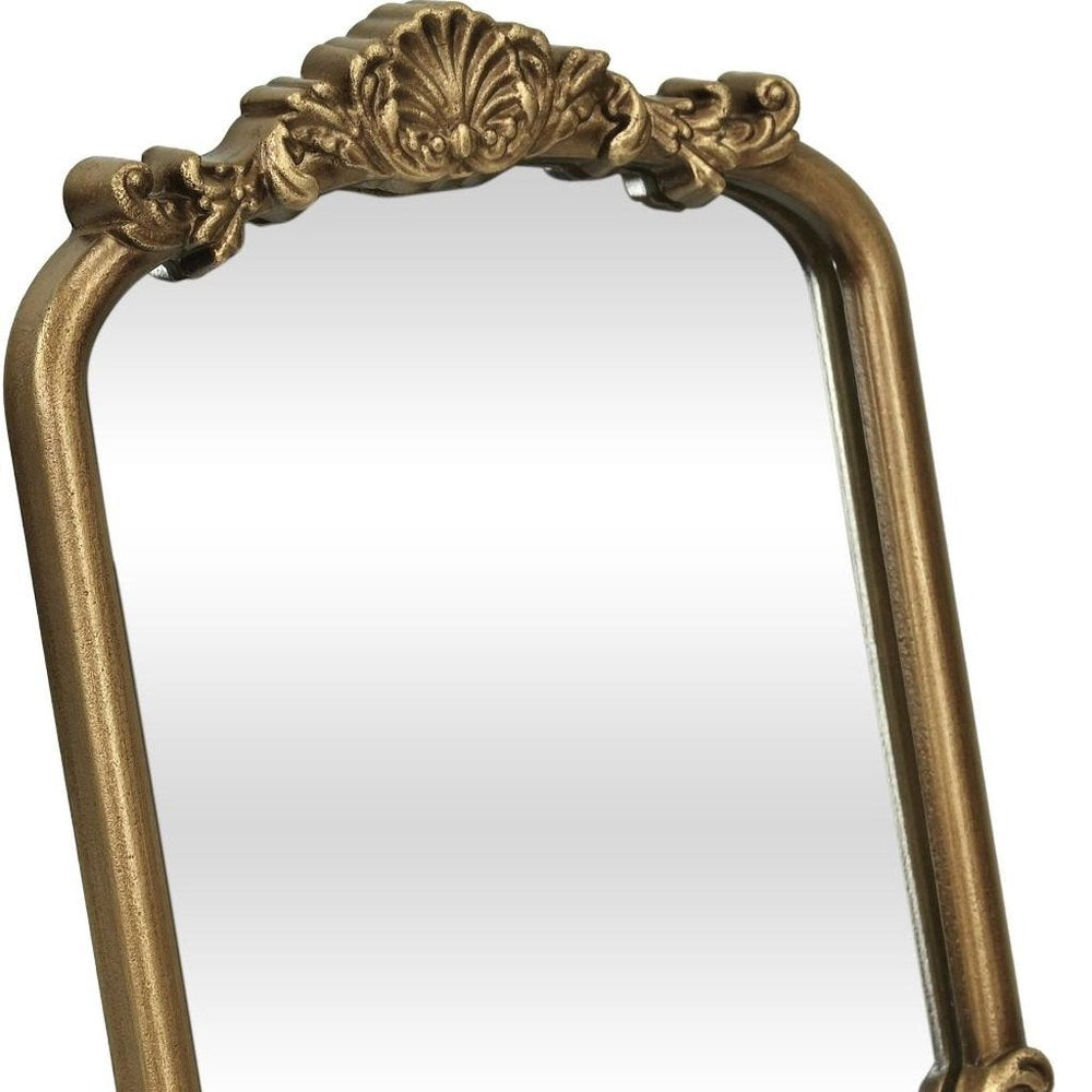 Gold Solid Wood Scalloped Framed Makeup Shaving Tabletop Mirror - 12-inch
