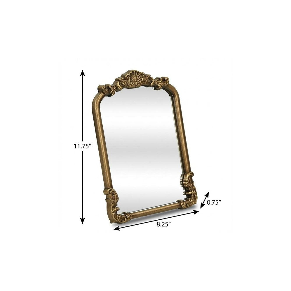 Gold Solid Wood Scalloped Framed Makeup Shaving Tabletop Mirror - 12-inch