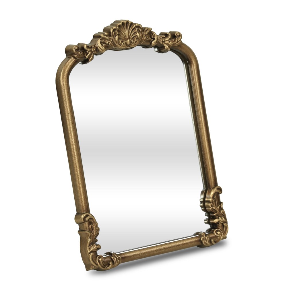 Gold Solid Wood Scalloped Framed Makeup Shaving Tabletop Mirror - 12-inch