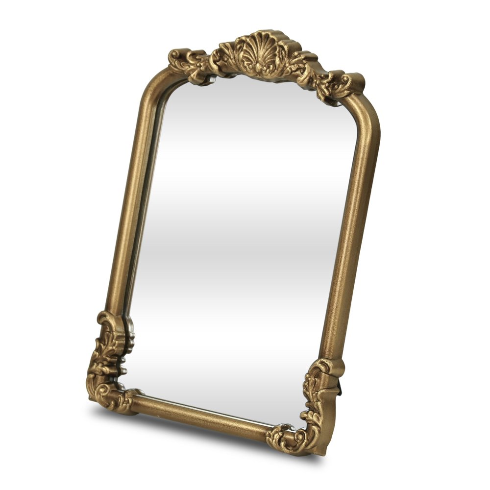 Gold Solid Wood Scalloped Framed Makeup Shaving Tabletop Mirror - 12-inch