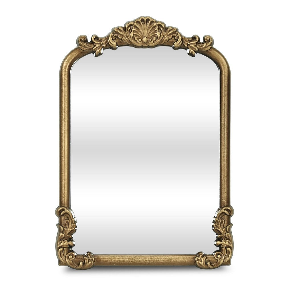 Gold Solid Wood Scalloped Framed Makeup Shaving Tabletop Mirror - 12-inch