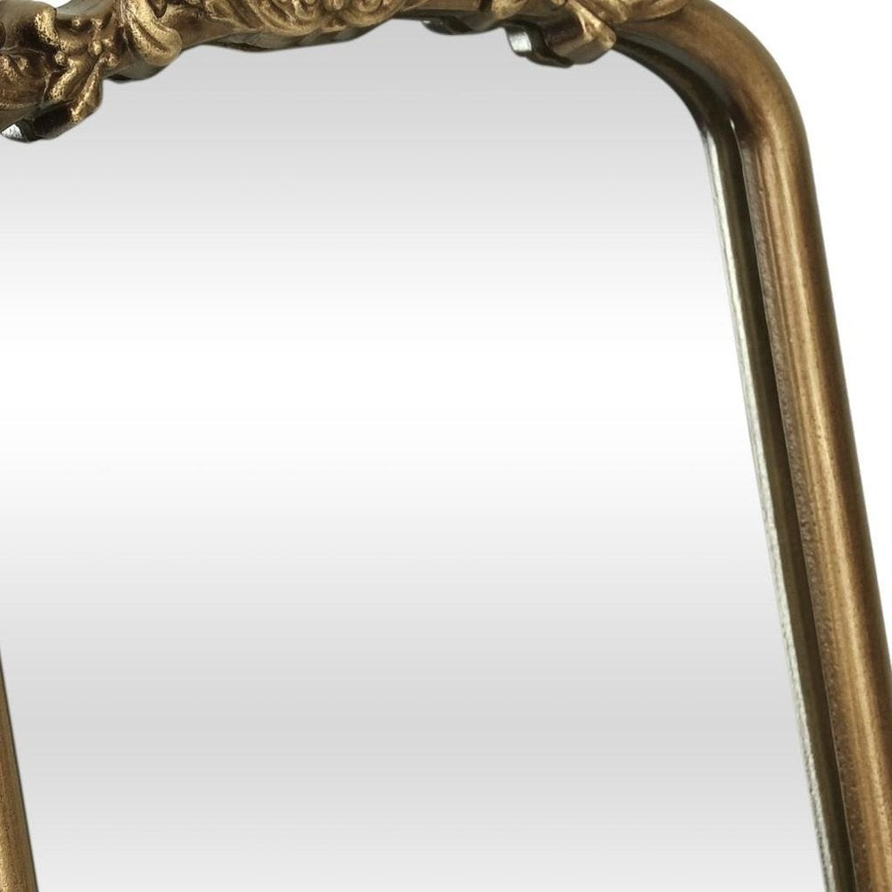 Gold Solid Wood Scalloped Framed Makeup Shaving Tabletop Mirror - 12-inch
