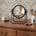 Black Metal Round Framed Adjustable Makeup Shaving Tabletop Mirror - 10-inch