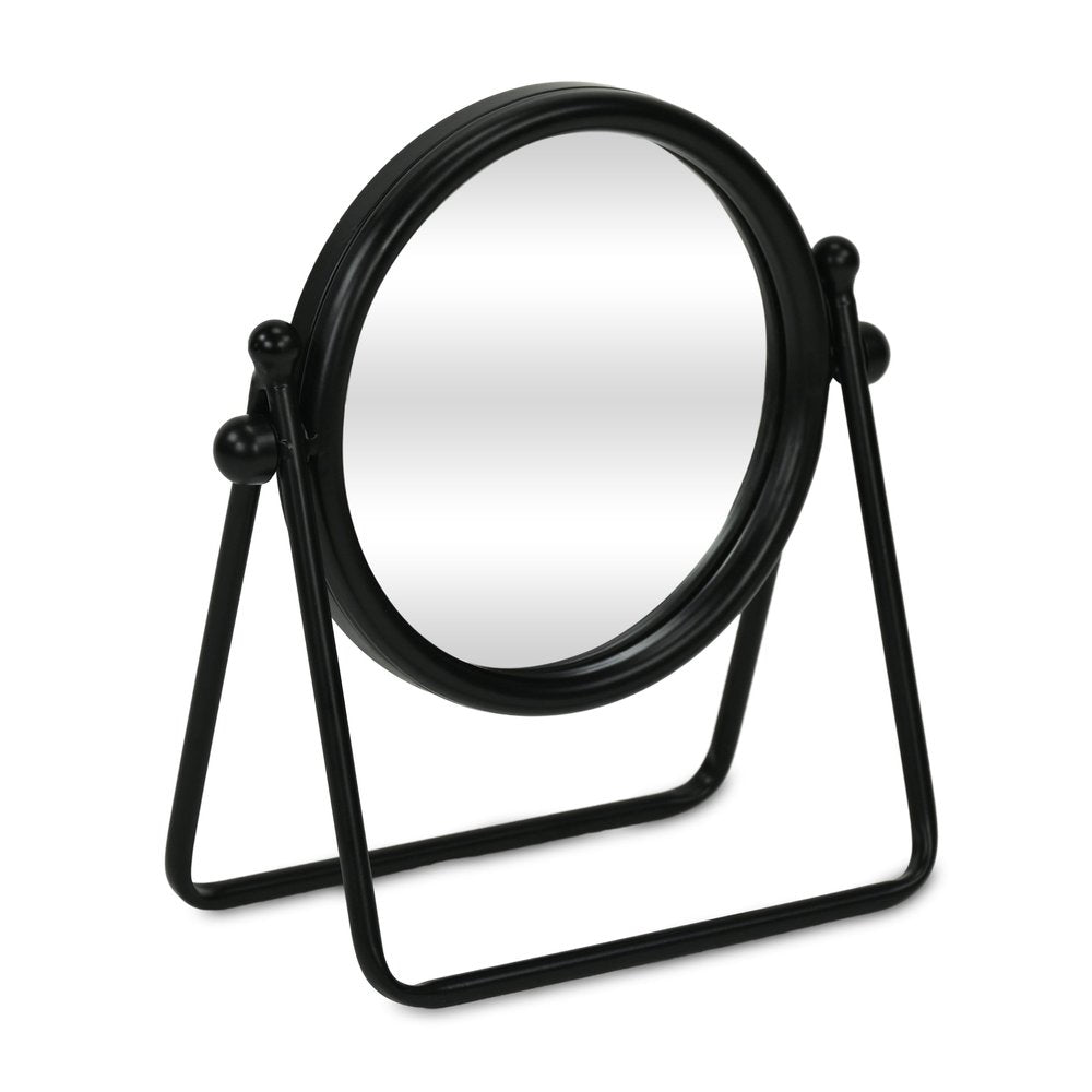 Black Metal Round Framed Adjustable Makeup Shaving Tabletop Mirror - 10-inch