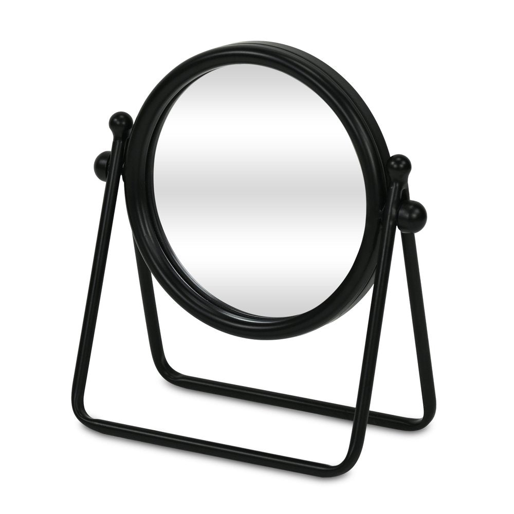 Black Metal Round Framed Adjustable Makeup Shaving Tabletop Mirror - 10-inch