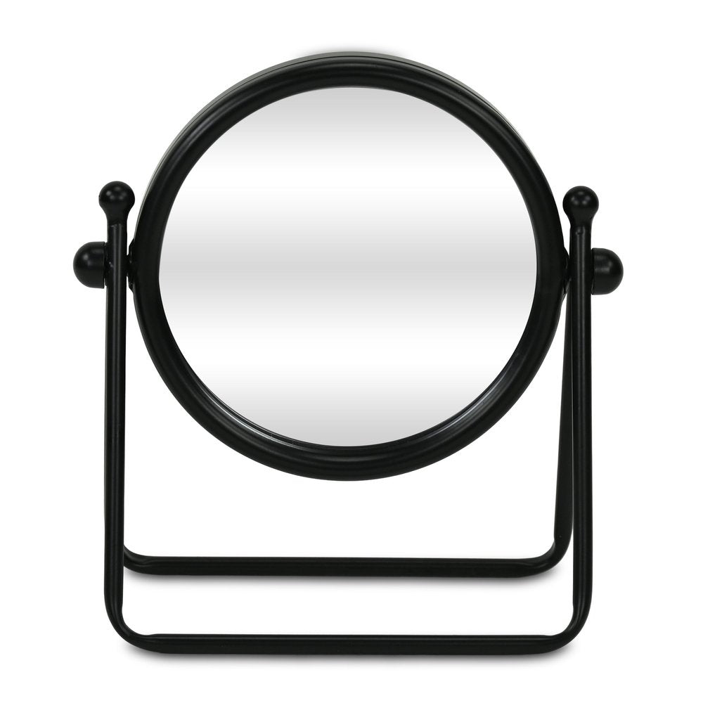 Black Metal Round Framed Adjustable Makeup Shaving Tabletop Mirror - 10-inch