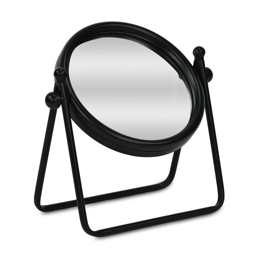 Black Metal Round Framed Adjustable Makeup Shaving Tabletop Mirror - 10-inch