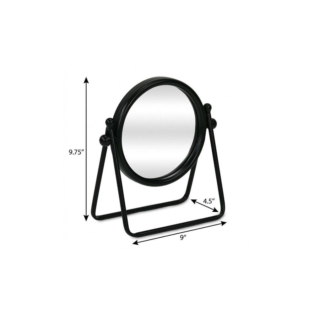 Black Metal Round Framed Adjustable Makeup Shaving Tabletop Mirror - 10-inch