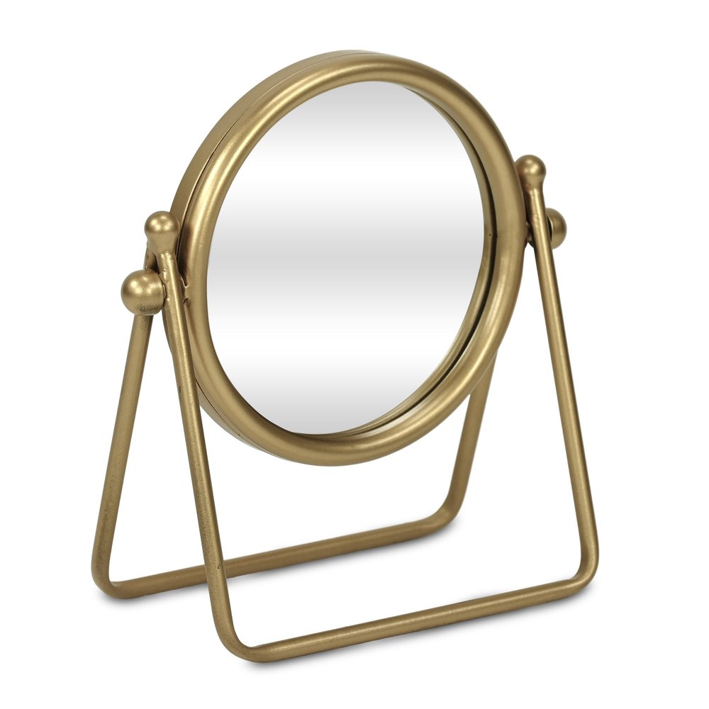 Gold Metal Round Tilting Framed Makeup Shaving Tabletop Mirror - 10-inch