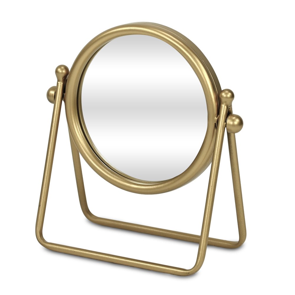 Gold Metal Round Tilting Framed Makeup Shaving Tabletop Mirror - 10-inch