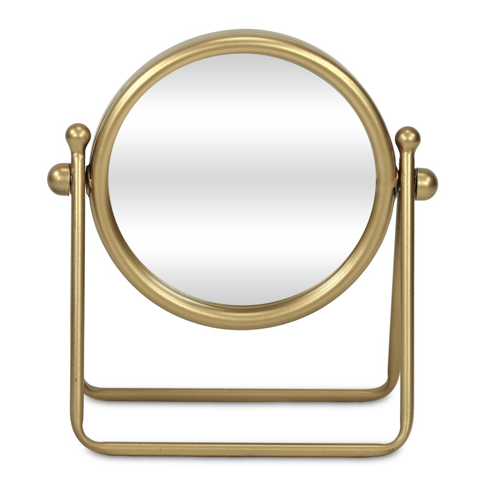 Gold Metal Round Tilting Framed Makeup Shaving Tabletop Mirror - 10-inch