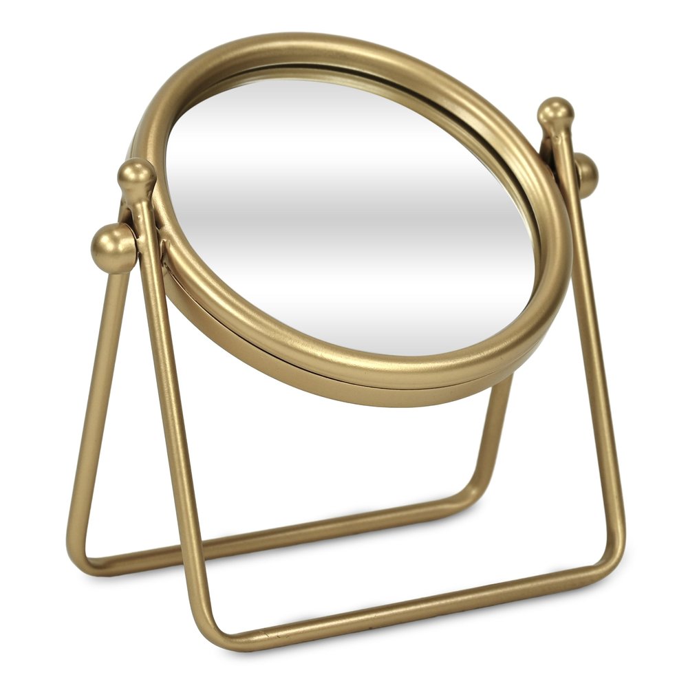 Gold Metal Round Tilting Framed Makeup Shaving Tabletop Mirror - 10-inch