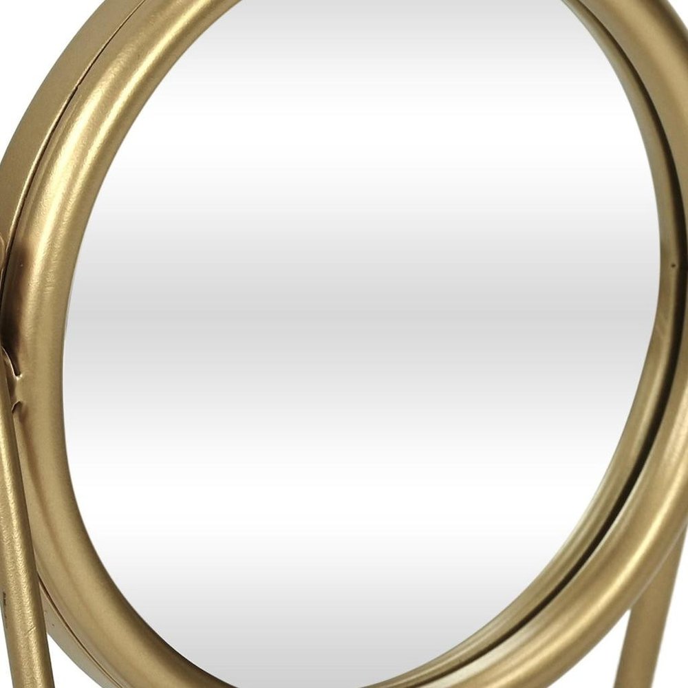 Gold Metal Round Tilting Framed Makeup Shaving Tabletop Mirror - 10-inch
