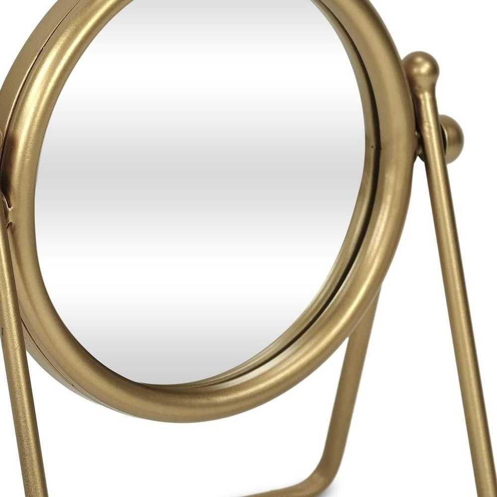 Gold Metal Round Tilting Framed Makeup Shaving Tabletop Mirror - 10-inch
