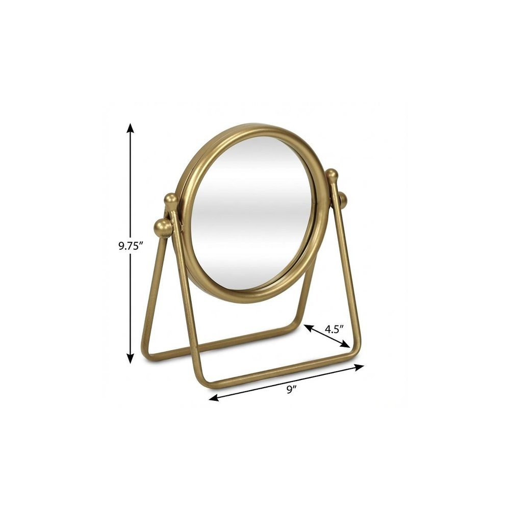 Gold Metal Round Tilting Framed Makeup Shaving Tabletop Mirror - 10-inch