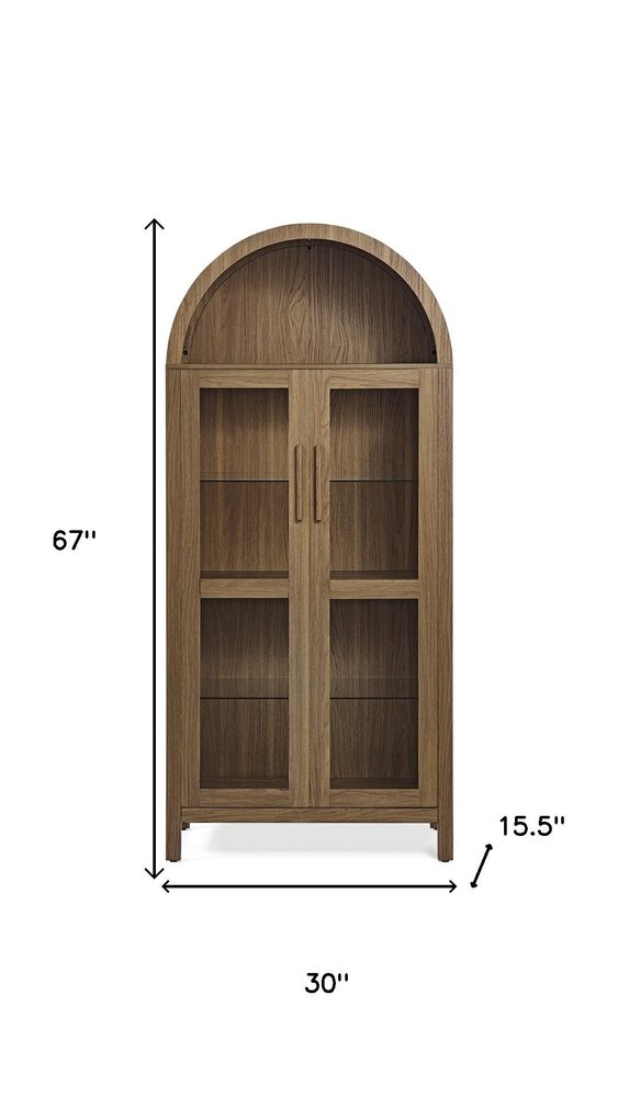 Brown Wood Oval Accent Cabinet with Two Doors - 67-inch
