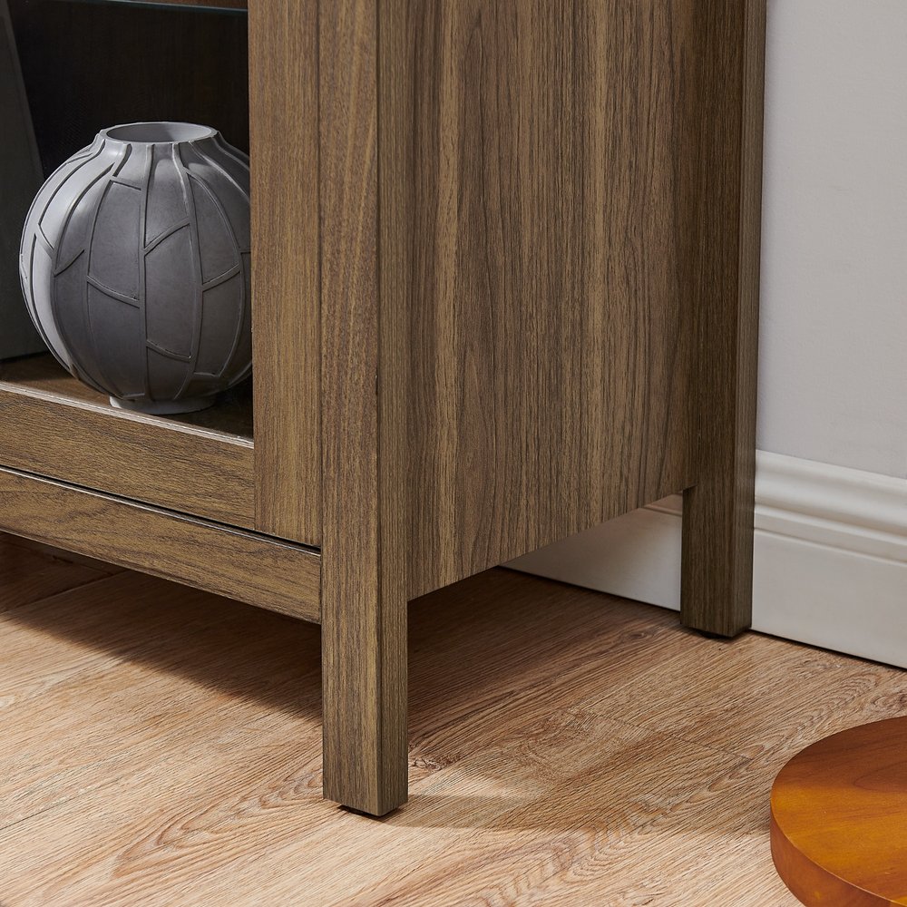 Brown Wood Oval Accent Cabinet with Two Doors - 67-inch