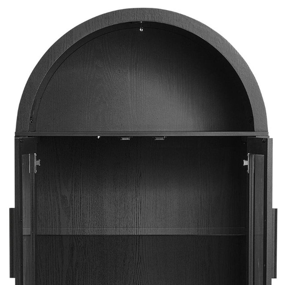 Black Wood Oval Accent Cabinet with Two Doors - 30-inch