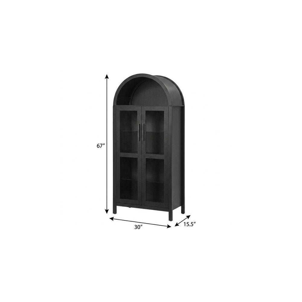 Black Wood Oval Accent Cabinet with Two Doors - 30-inch