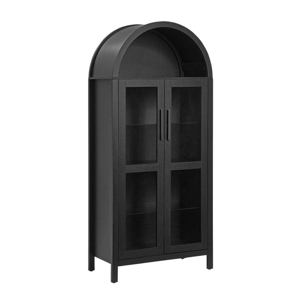 Black Wood Oval Accent Cabinet with Two Doors - 30-inch