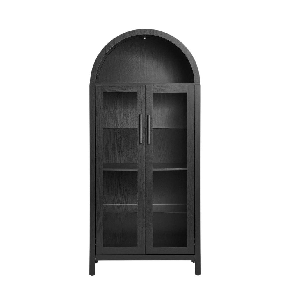 Black Wood Oval Accent Cabinet with Two Doors - 30-inch