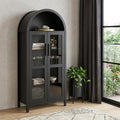 Black Wood Oval Accent Cabinet with Two Doors - 30-inch