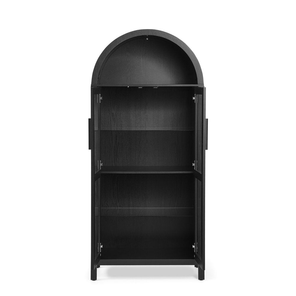 Black Wood Oval Accent Cabinet with Two Doors - 30-inch