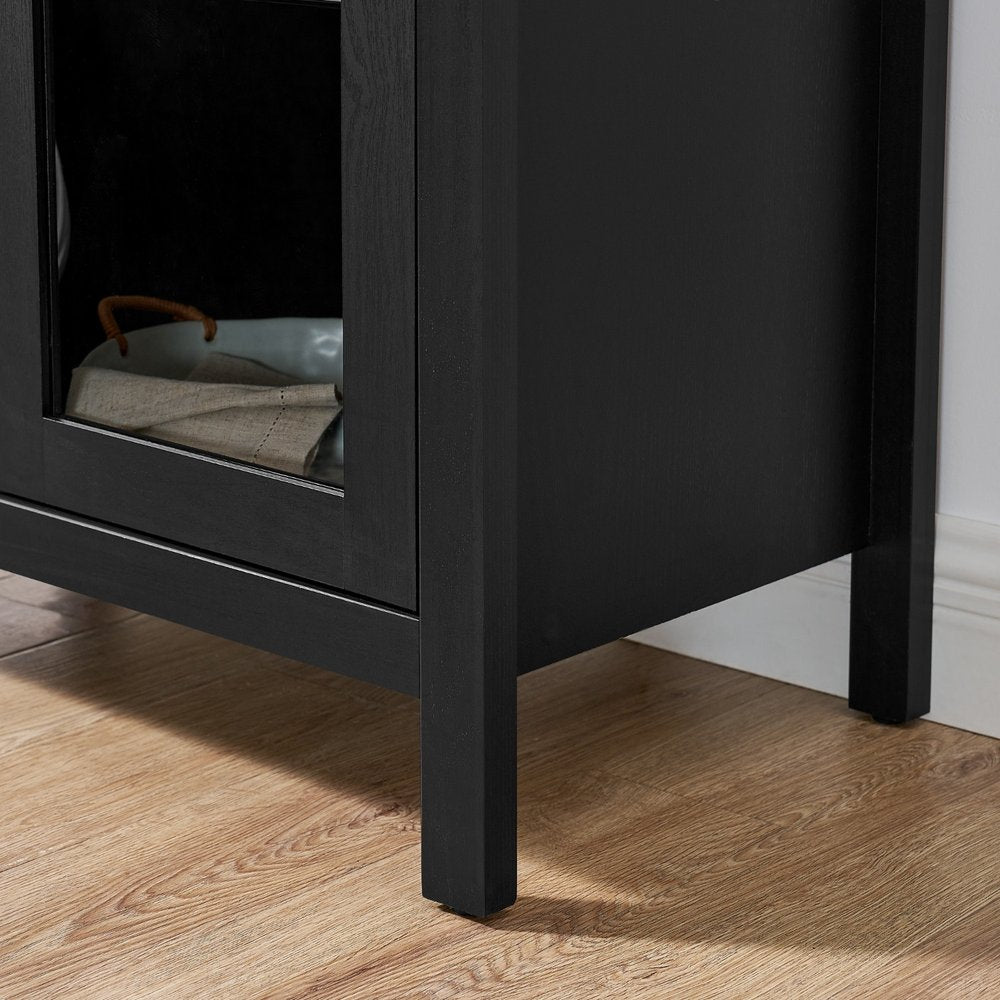 Black Wood Oval Accent Cabinet with Two Doors - 30-inch