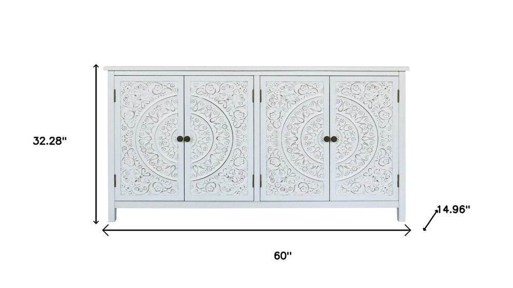 White Wood Sideboard with Four Doors - 60-inch