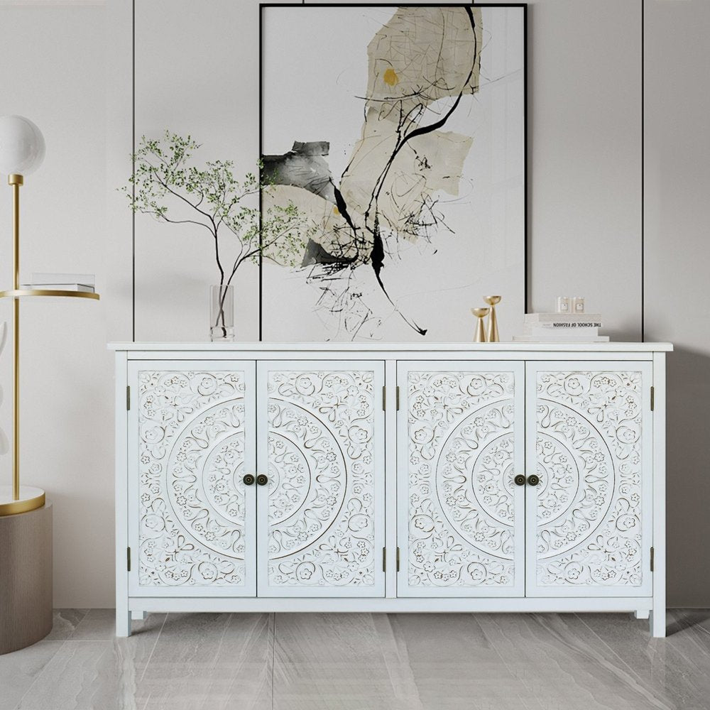 White Wood Sideboard with Four Doors - 60-inch