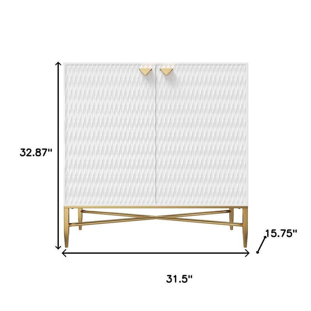 White and Gold Wood Accent Cabinet with Two Doors - 32-inch