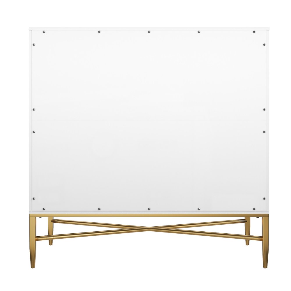 White and Gold Wood Accent Cabinet with Two Doors - 32-inch