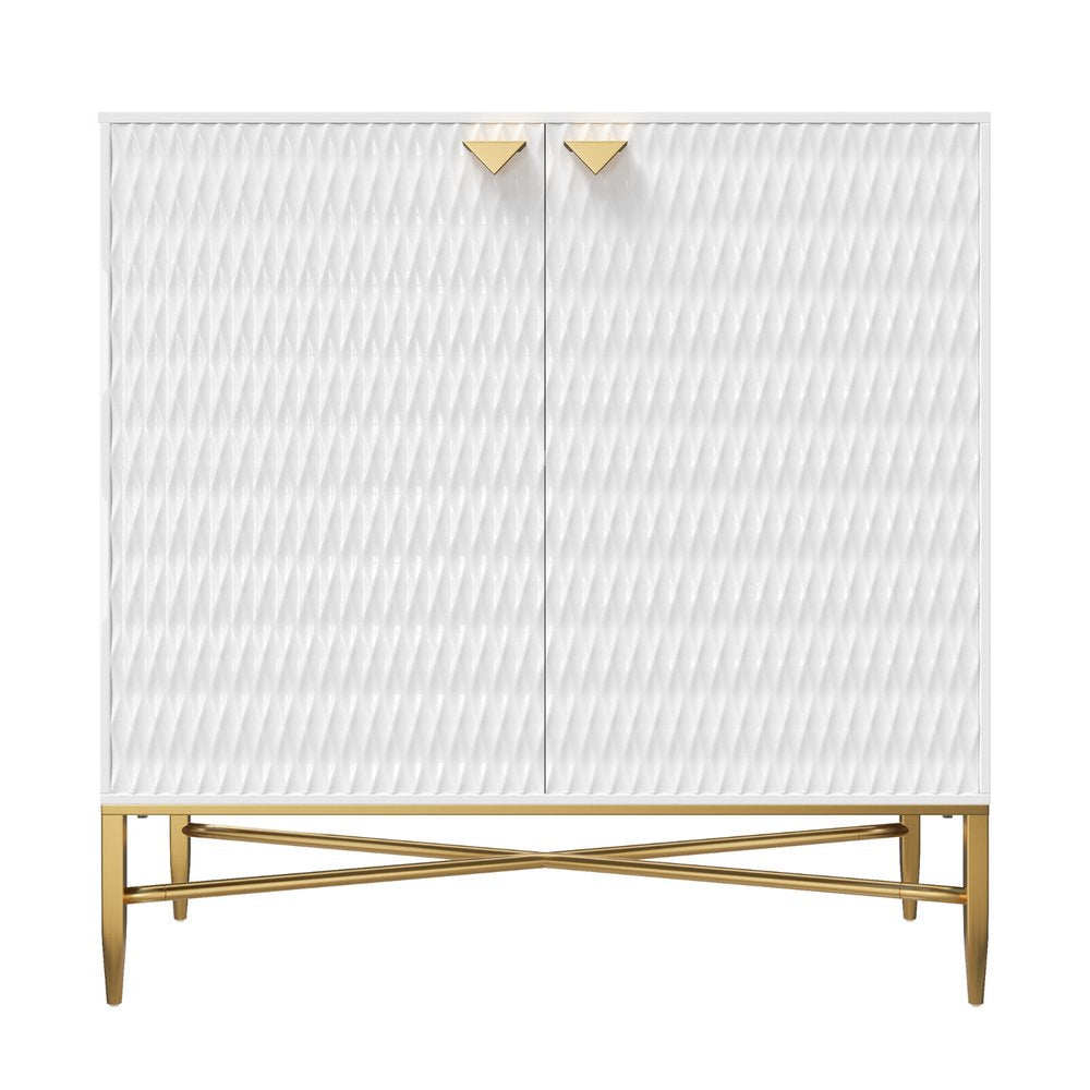 White and Gold Wood Accent Cabinet with Two Doors - 32-inch