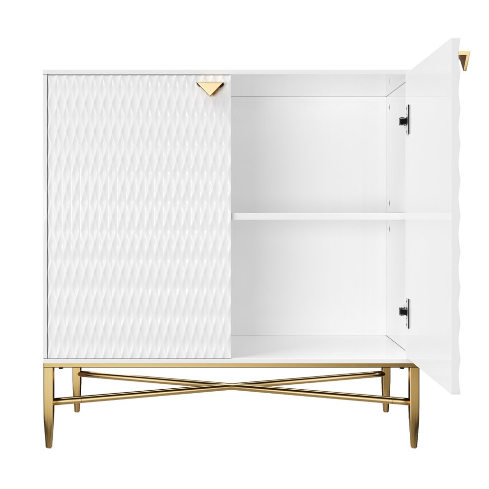 White and Gold Wood Accent Cabinet with Two Doors - 32-inch