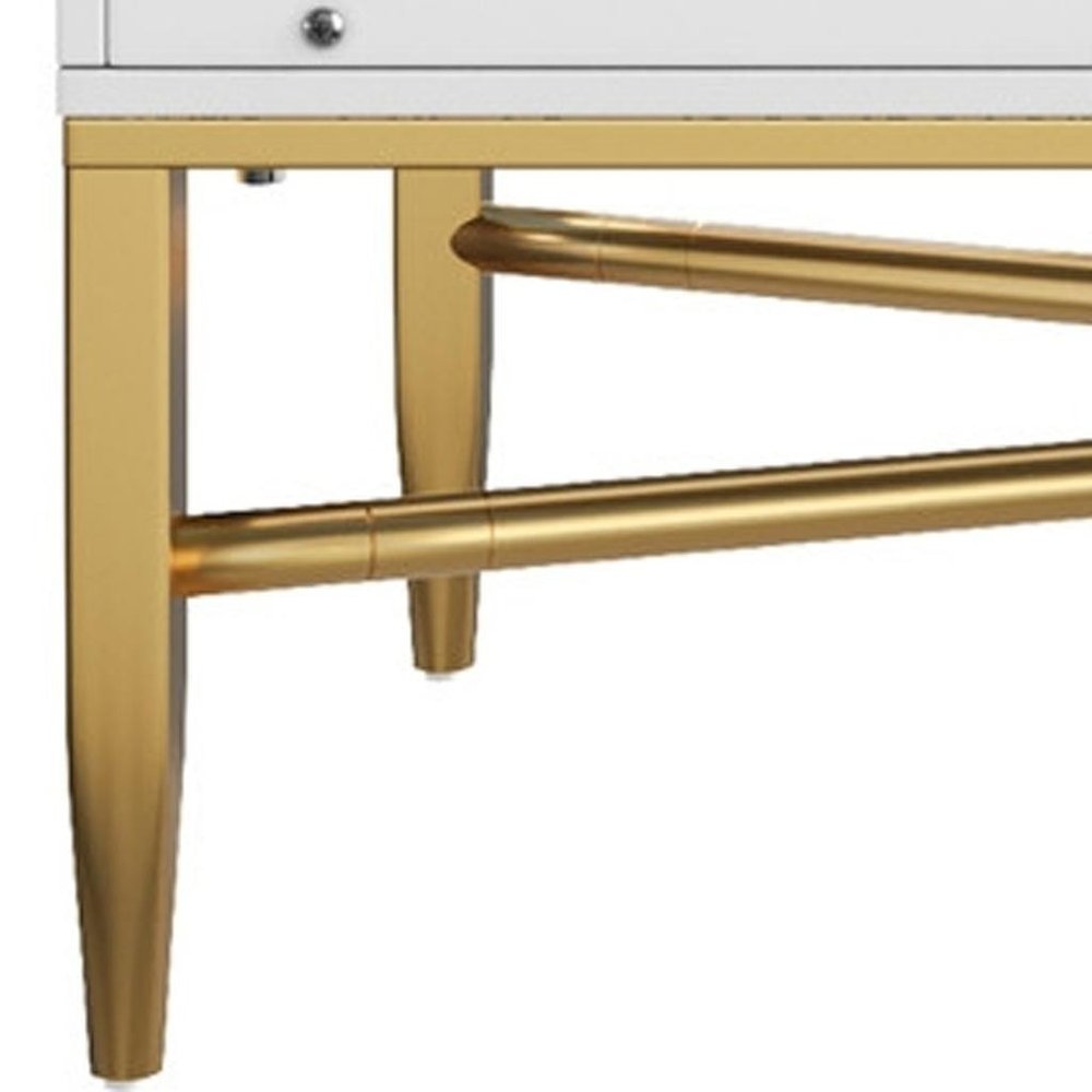White and Gold Wood Accent Cabinet with Two Doors - 32-inch