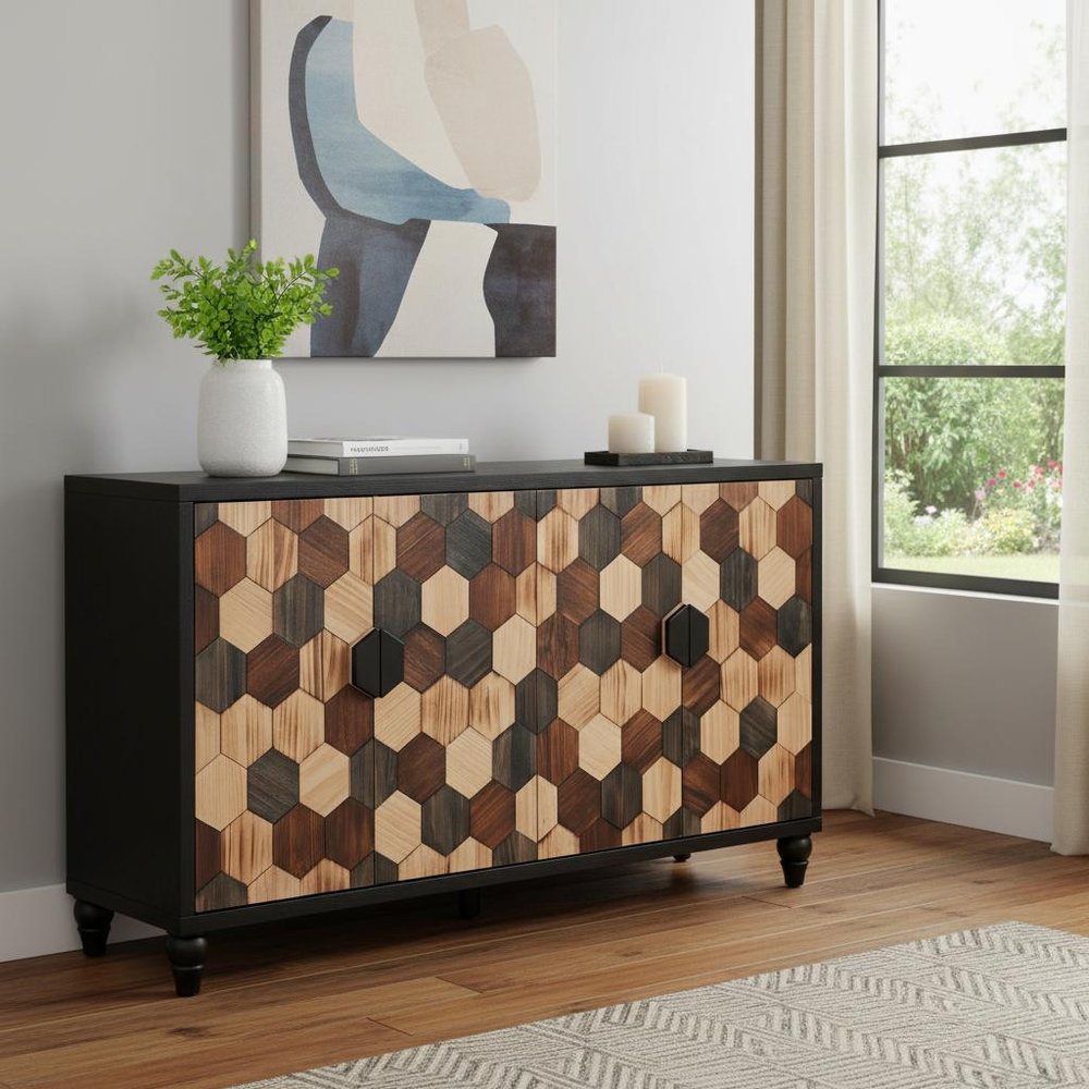 Brown Wood Sideboard with Four Doors - 60-inch
